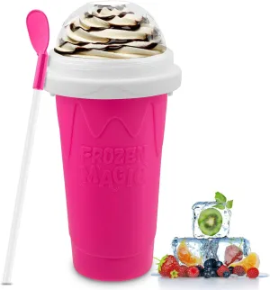 Slushie Maker Cup, Magic Quick Frozen Smoothies Cups for Homemade Milk Shake Ice Cream Maker, Cooling Cup, Double Layer Squeeze Slushy Maker Cups, Birthday Gifts for Friends,Family(Pink)