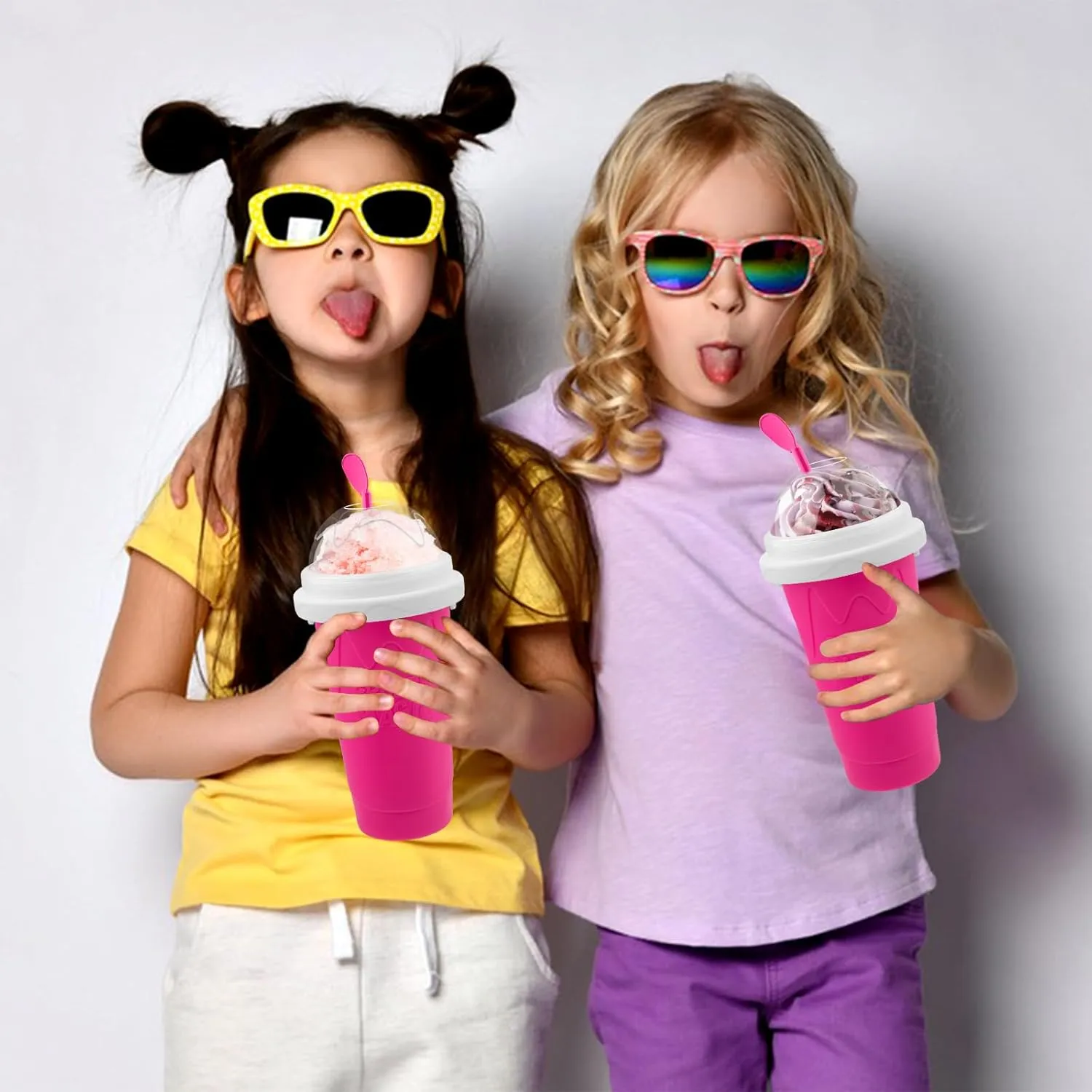 Slushie Maker Cup, Quick Frozen Magic Cups for Homemade Milk Shake Ice Cream Maker, Double Layer Squeeze Slushy Maker Cup, Birthday Gifts for Kids,Friends,Family(Pink, 350ML)