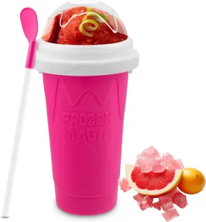 Slushie Maker Cup, Quick Frozen Magic Cups for Homemade Milk Shake Ice Cream Maker, Double Layer Squeeze Slushy Maker Cup, Birthday Gifts for Kids,Friends,Family(Pink, 350ML)