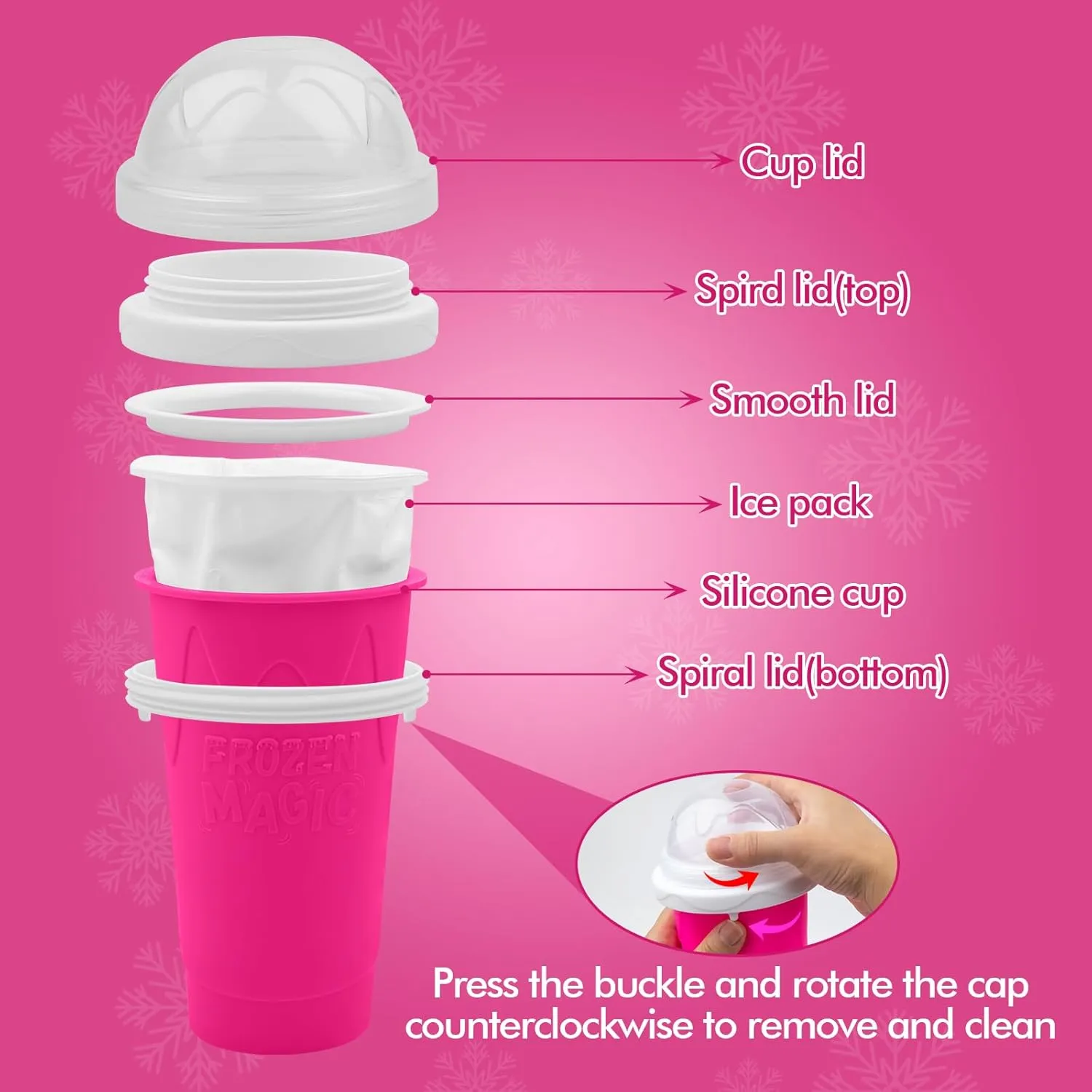 Slushie Maker Cup, Quick Frozen Magic Cups for Homemade Milk Shake Ice Cream Maker, Double Layer Squeeze Slushy Maker Cup, Birthday Gifts for Kids,Friends,Family(Pink, 350ML)