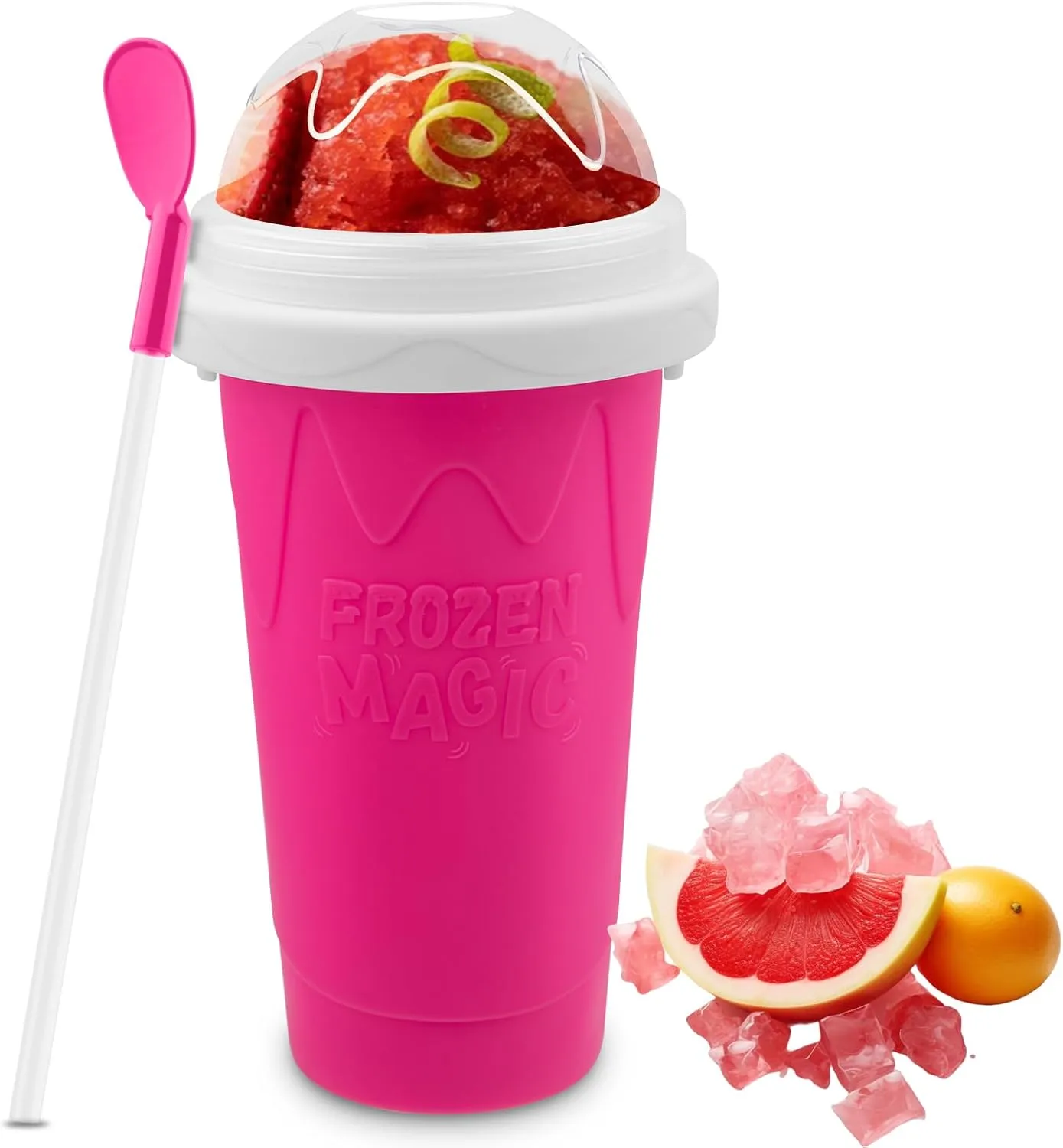 Slushie Maker Cup, Quick Frozen Magic Cups for Homemade Milk Shake Ice Cream Maker, Double Layer Squeeze Slushy Maker Cup, Birthday Gifts for Kids,Friends,Family(Pink, 350ML)
