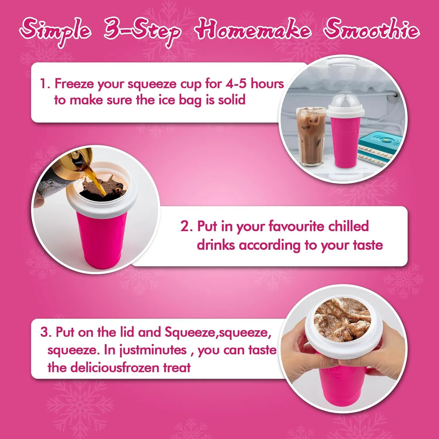 Slushie Maker Cup, Quick Frozen Magic Cups for Homemade Milk Shake Ice Cream Maker, Double Layer Squeeze Slushy Maker Cup, Birthday Gifts for Kids,Friends,Family(Pink, 350ML)
