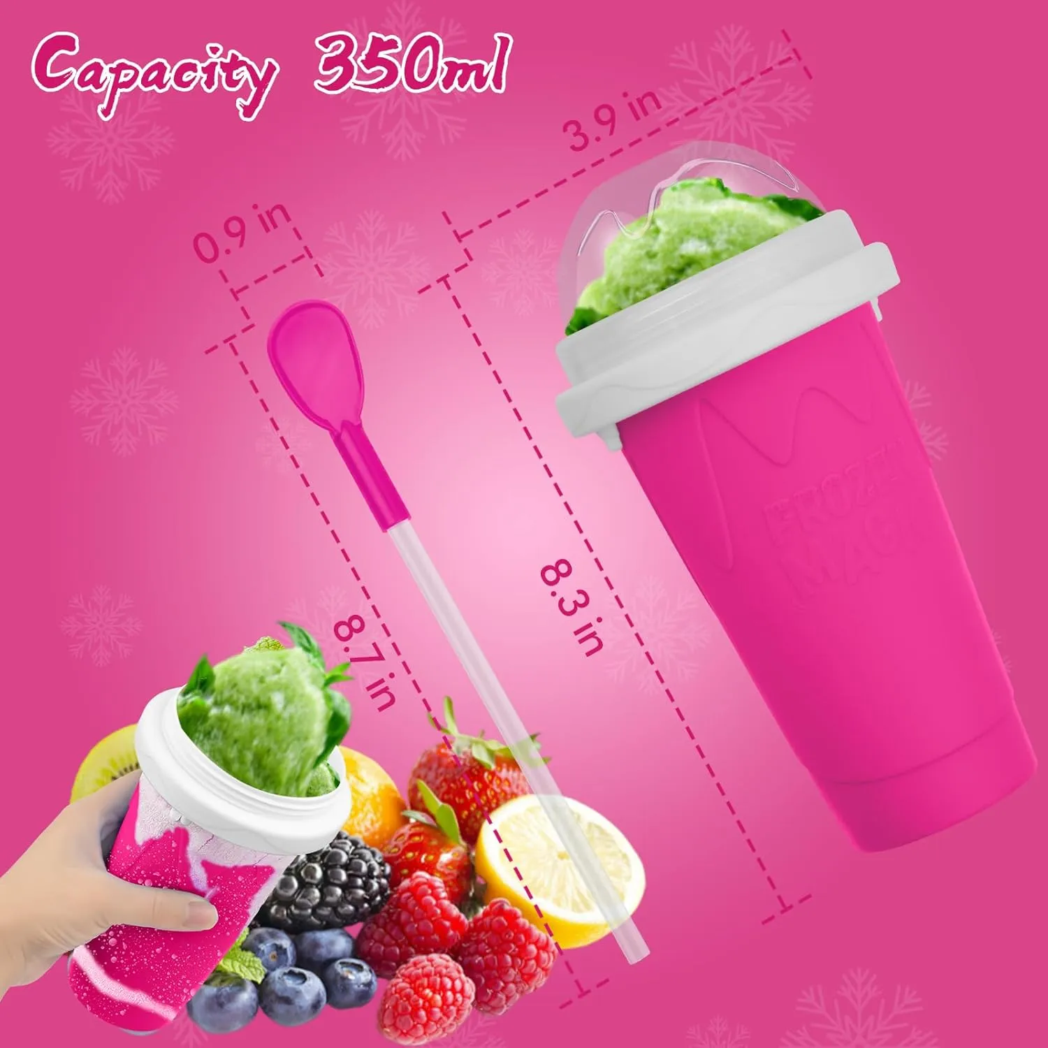 Slushie Maker Cup, Quick Frozen Magic Cups for Homemade Milk Shake Ice Cream Maker, Double Layer Squeeze Slushy Maker Cup, Birthday Gifts for Kids,Friends,Family(Pink, 350ML)