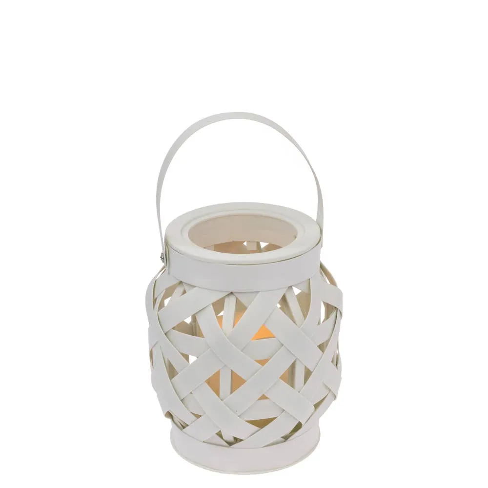 Small White Basketweave Lantern W Led Soy Candle