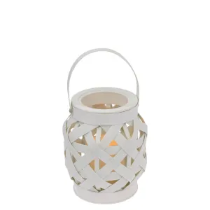 Small White Basketweave Lantern W Led Soy Candle