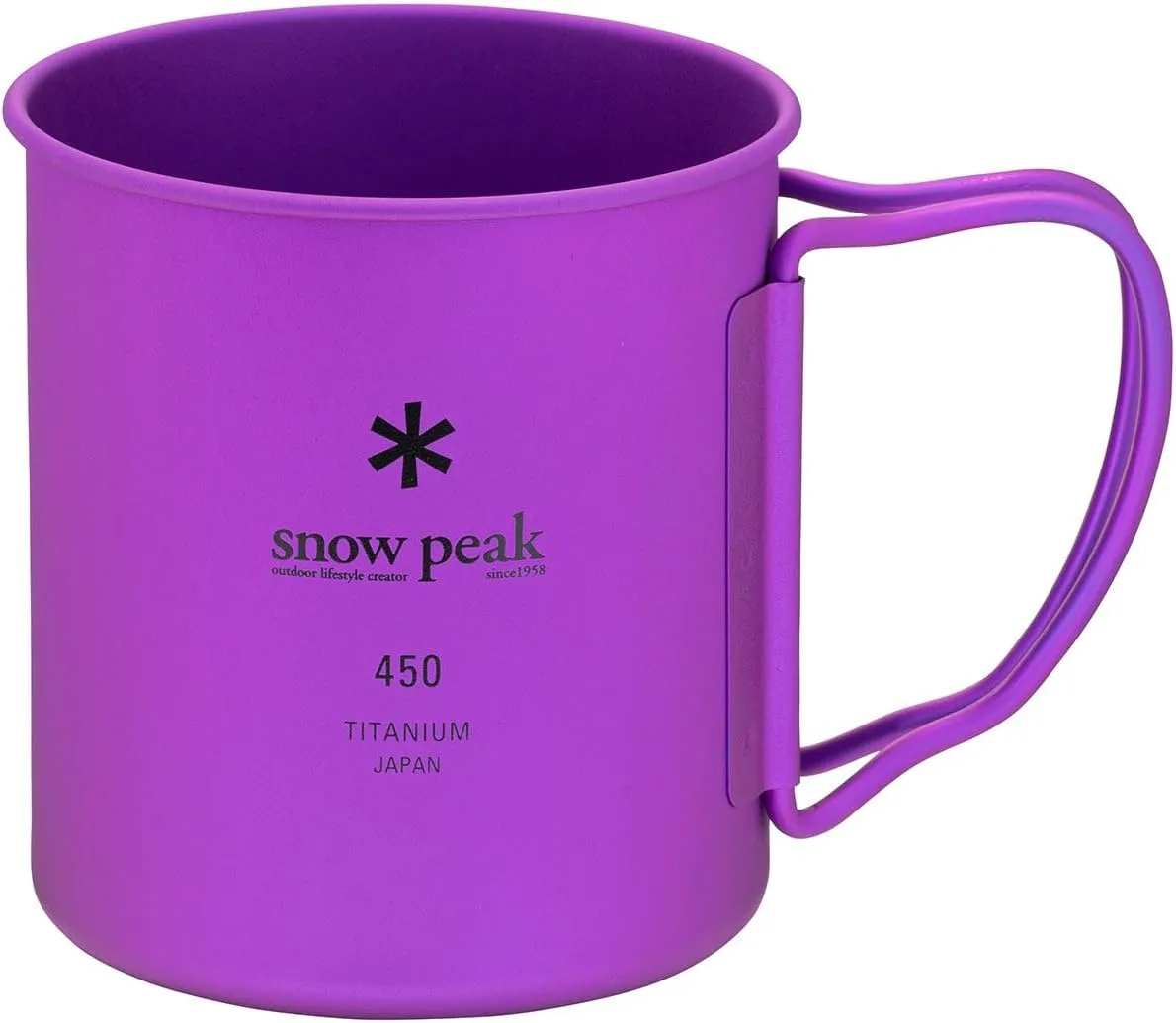 Snow Peak Ti Single Wall 450 Cup Purple - Lightweight & Compact Cup with Foldable Handles