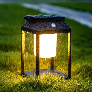 Solar Outdoor Lantern Aluminum LED Portable Rechargeable Table Lamp 35W 3000K Outdoor Nightstand Lamp IP44 Waterproof Cordless Touch Control USB Solar 2 in 1 Hand Light for Patio, Black