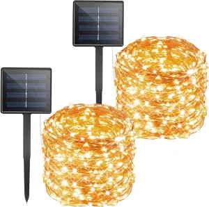 Solar String Lights Outdoor Waterproof, 2 Packs Total 132 Ft 400 LED Solar Fairy Lights with 8 Modes, Twinkle Solar Powered Outdoor Lights for Patio Yard Trees Wedding Christmas, Warm White