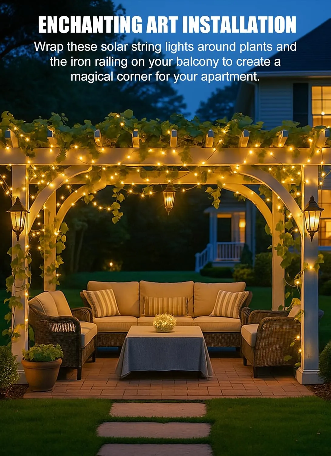 Solar String Lights Outdoor Waterproof, 2 Packs Total 132 Ft 400 LED Solar Fairy Lights with 8 Modes, Twinkle Solar Powered Outdoor Lights for Patio Yard Trees Wedding Christmas, Warm White