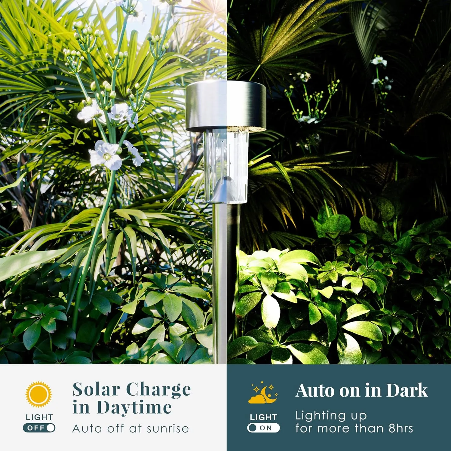 SOLPEX 16 Pack Solar Outdoor Lights Pathway, Stainless Steel Solar Lights Outdoor Waterproof,LED Landscape Lighting Walkway for Landscape/Patio/Lawn/Yard/Driveway-Cold White