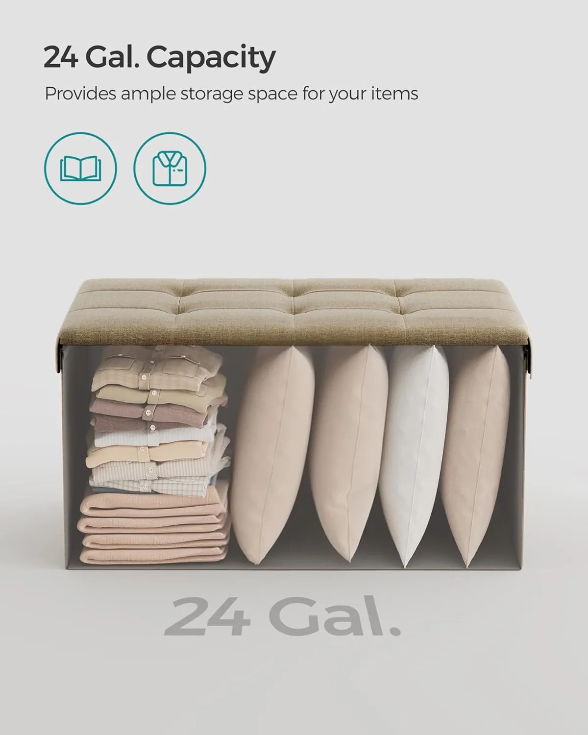 SONGMICS Mazie Collection - 30 Inches Folding Storage Ottoman Bench, Ottoman Foot Rest, End of Bed Bench, Storage Chest, Load 660 lb, for Living Room, Bedroom, Entryway, Camel Brown ULSF047R01