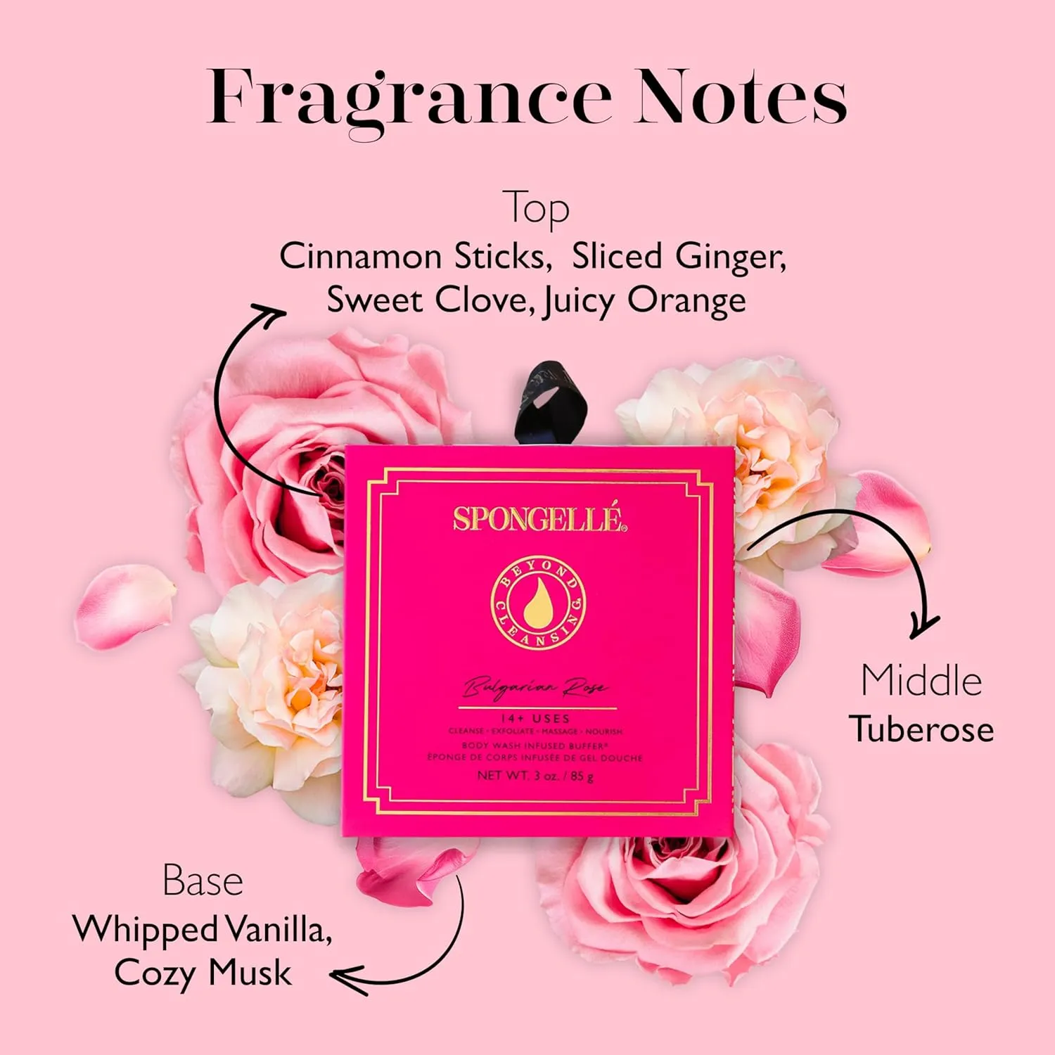 Spongelle Bulgarian Rose Wild Flower Buffer Body Scrubber with Box | Bath & Shower Loofah for Women | Exfoliator with Body Wash Infused | 14  uses