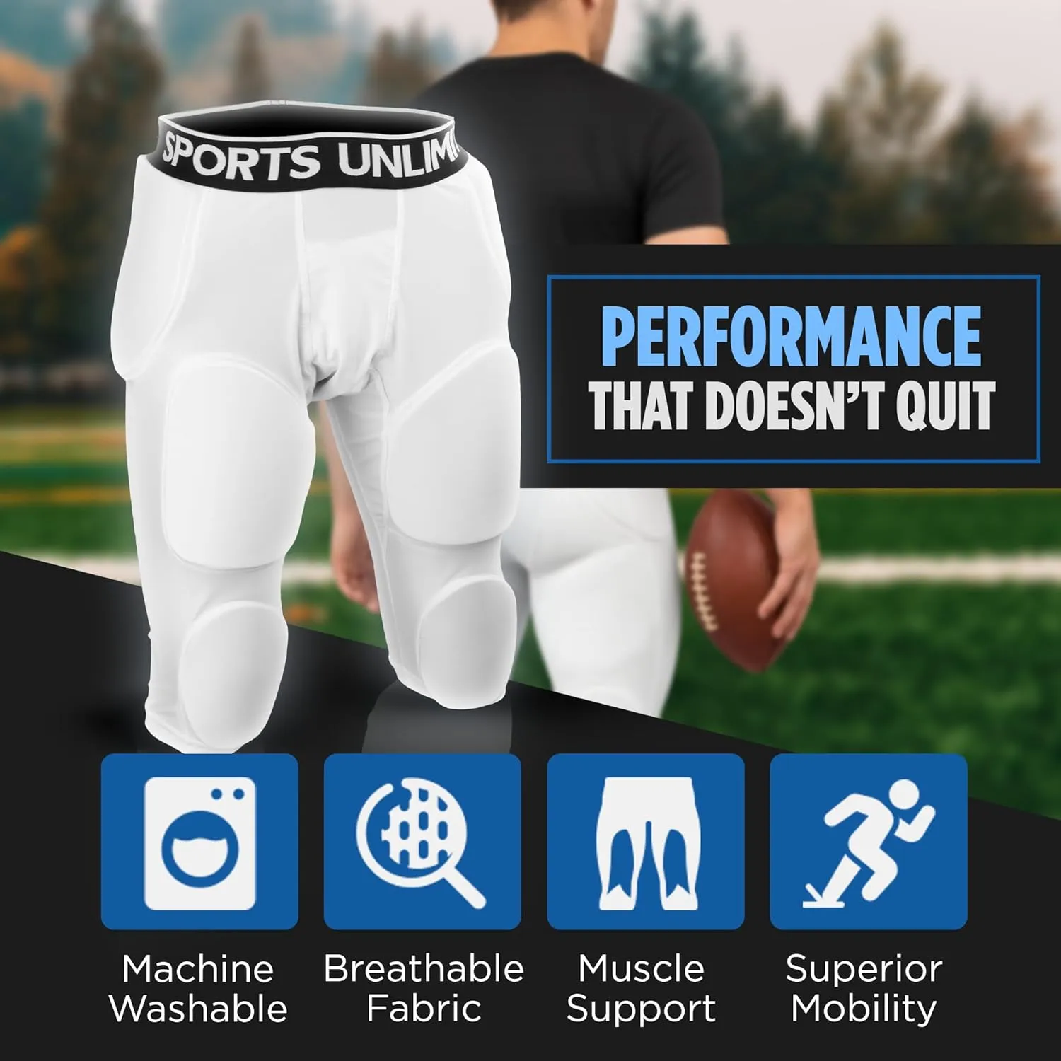 Sports Unlimited Omaha 7 Pad Integrated Adult Football Girdle for Men, Football Girdles with Pads