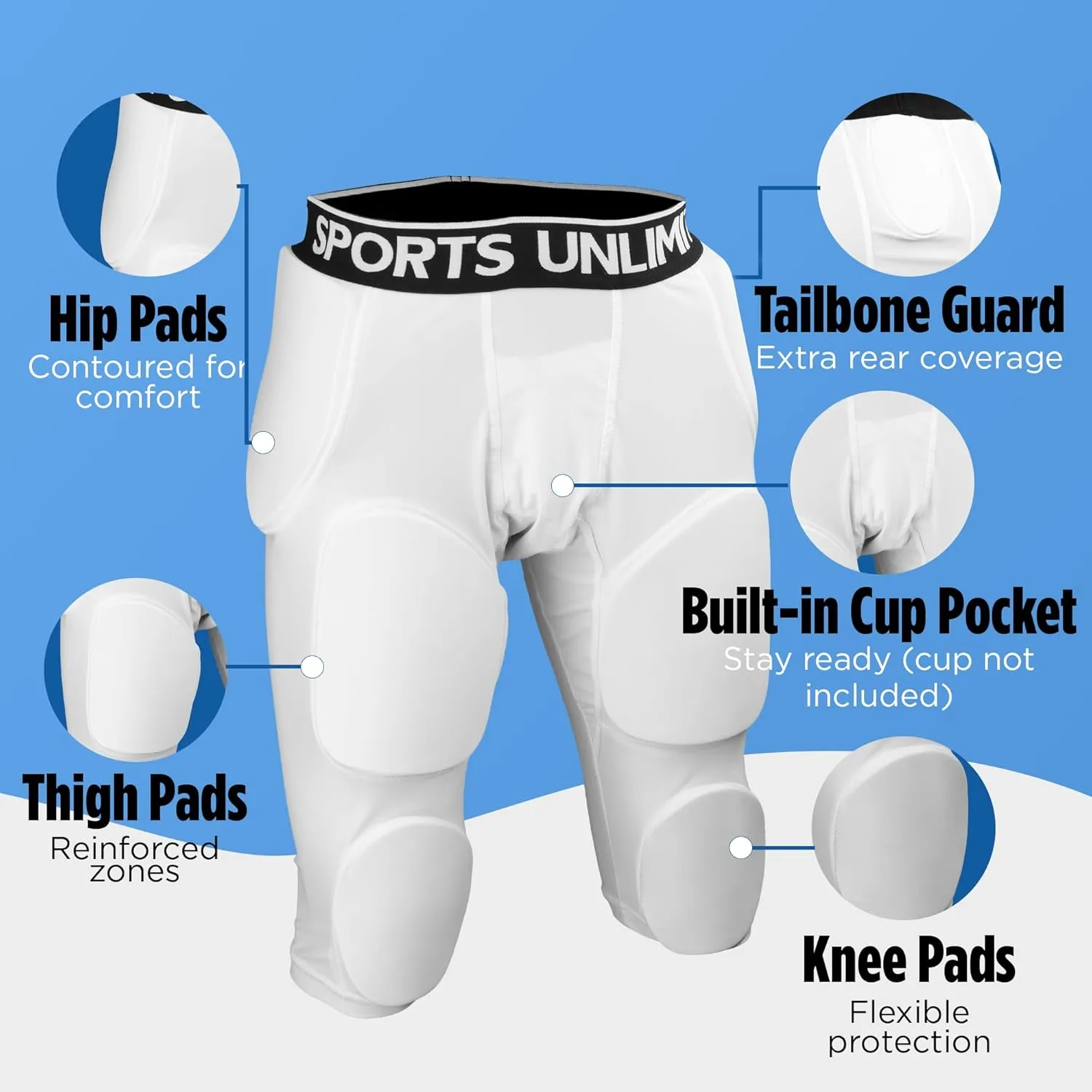 Sports Unlimited Omaha 7 Pad Integrated Adult Football Girdle for Men, Football Girdles with Pads