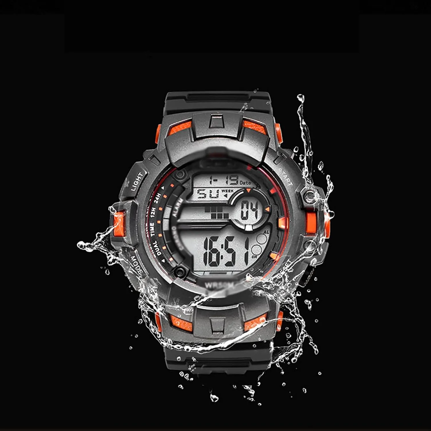 Sports Watch Cool Big Dial Outdoor Multi-Function Trend Digital Display Student Male and Female Waterproof Shockproof Drop-Proof Electronic Watchlay