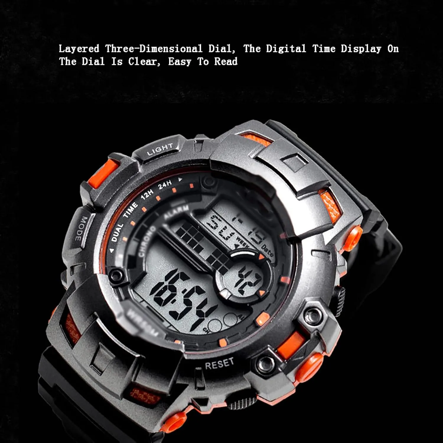 Sports Watch Cool Big Dial Outdoor Multi-Function Trend Digital Display Student Male and Female Waterproof Shockproof Drop-Proof Electronic Watchlay