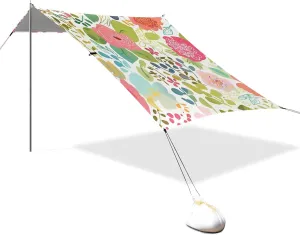 Spring Colorful Flowers Designed UPF50 Foldable Beach Tent Lightweight Shade Sun Shelter with Sandbags, Sand Shovel, Poles for Camping Trips, Fishing, Backyard Fun or Picnics sombrilla para