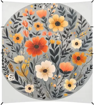 Spring Flowers Carnation Osteospermum Flower Grey Foldable Beach Canopy UPF50  Waterproof Large Sun Shelter with Sandbags and Shovel for Backyard, Grassland, Park
