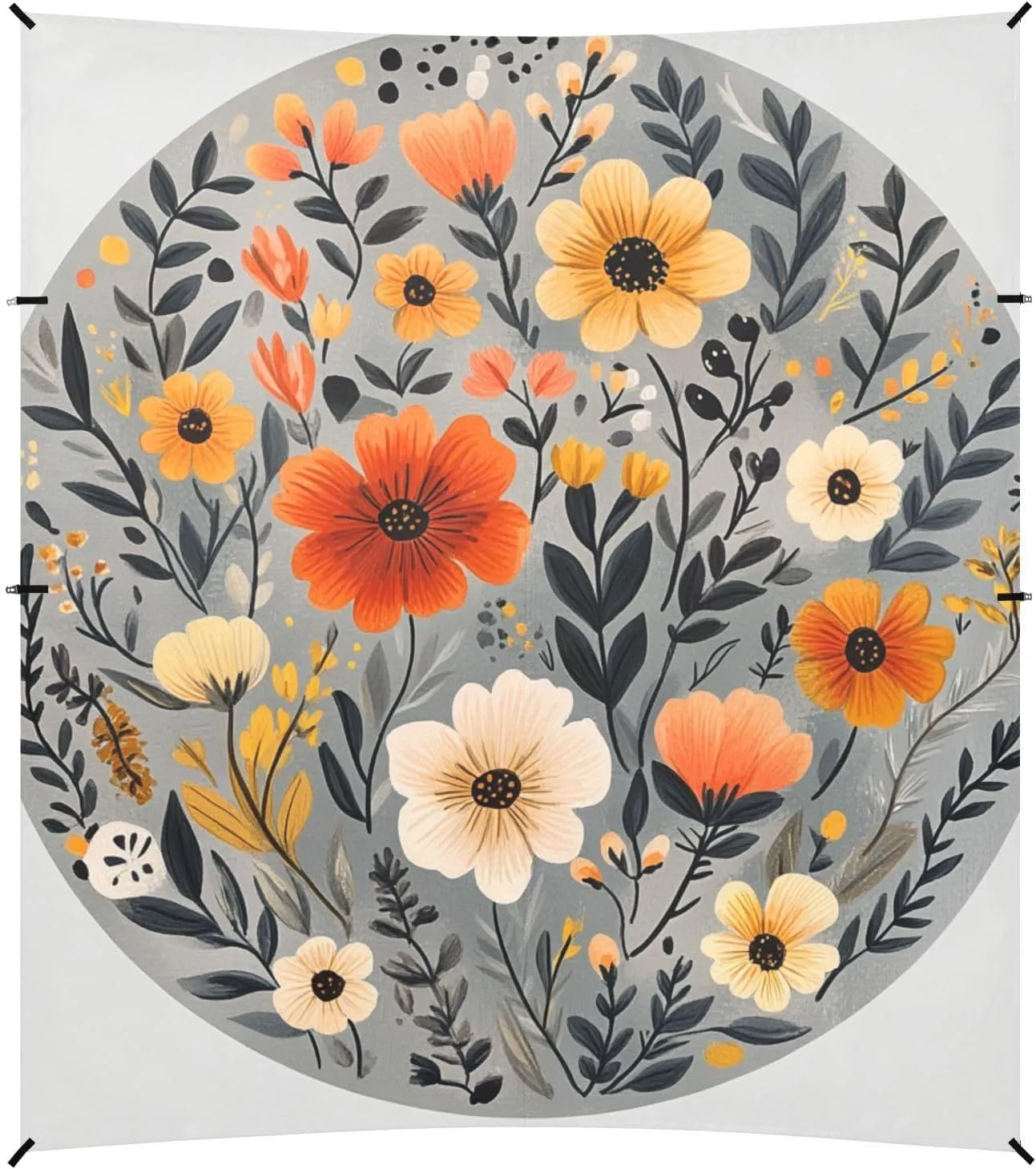 Spring Flowers Carnation Osteospermum Flower Grey Foldable Beach Canopy UPF50  Waterproof Large Sun Shelter with Sandbags and Shovel for Backyard, Grassland, Park