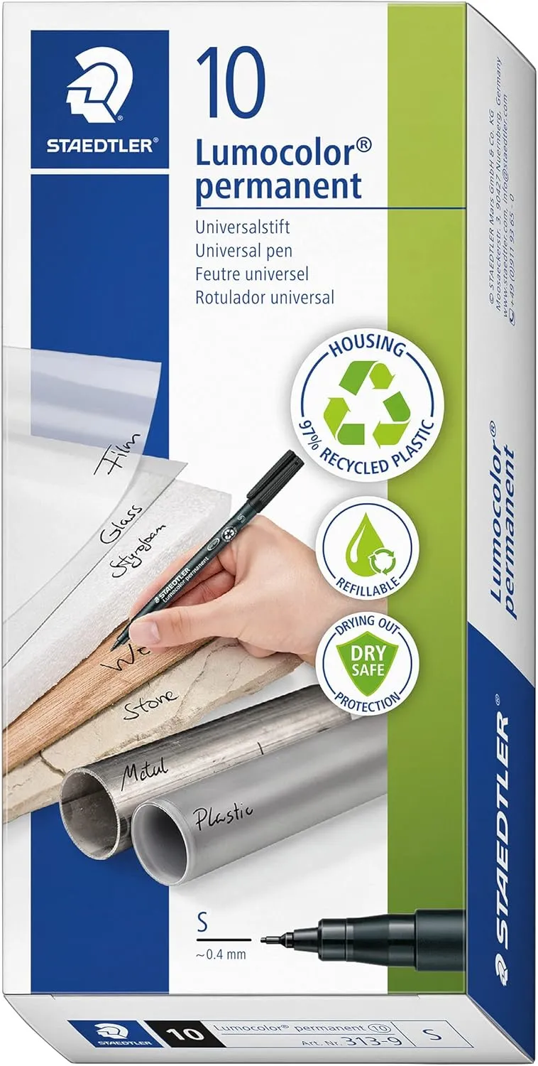 Staedtler Lumocolor Permanent Marker Pen, 0.4mm, Refillable, Black 313-9