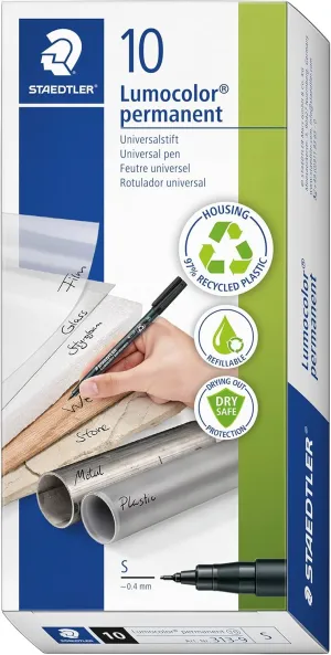 Staedtler Lumocolor Permanent Marker Pen, 0.4mm, Refillable, Black 313-9