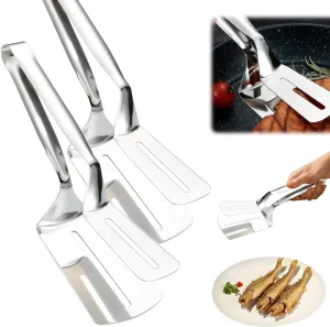 Stainless Steel Double-Sided Shovel Clip, 2025 New Stainless Steel Spatula Kitchen Tongs for Cooking, Multipurpose Grill Clamp Flipper Steak Clamps Flipping Spatula Tongs Clip for Kitchen (2pcs)