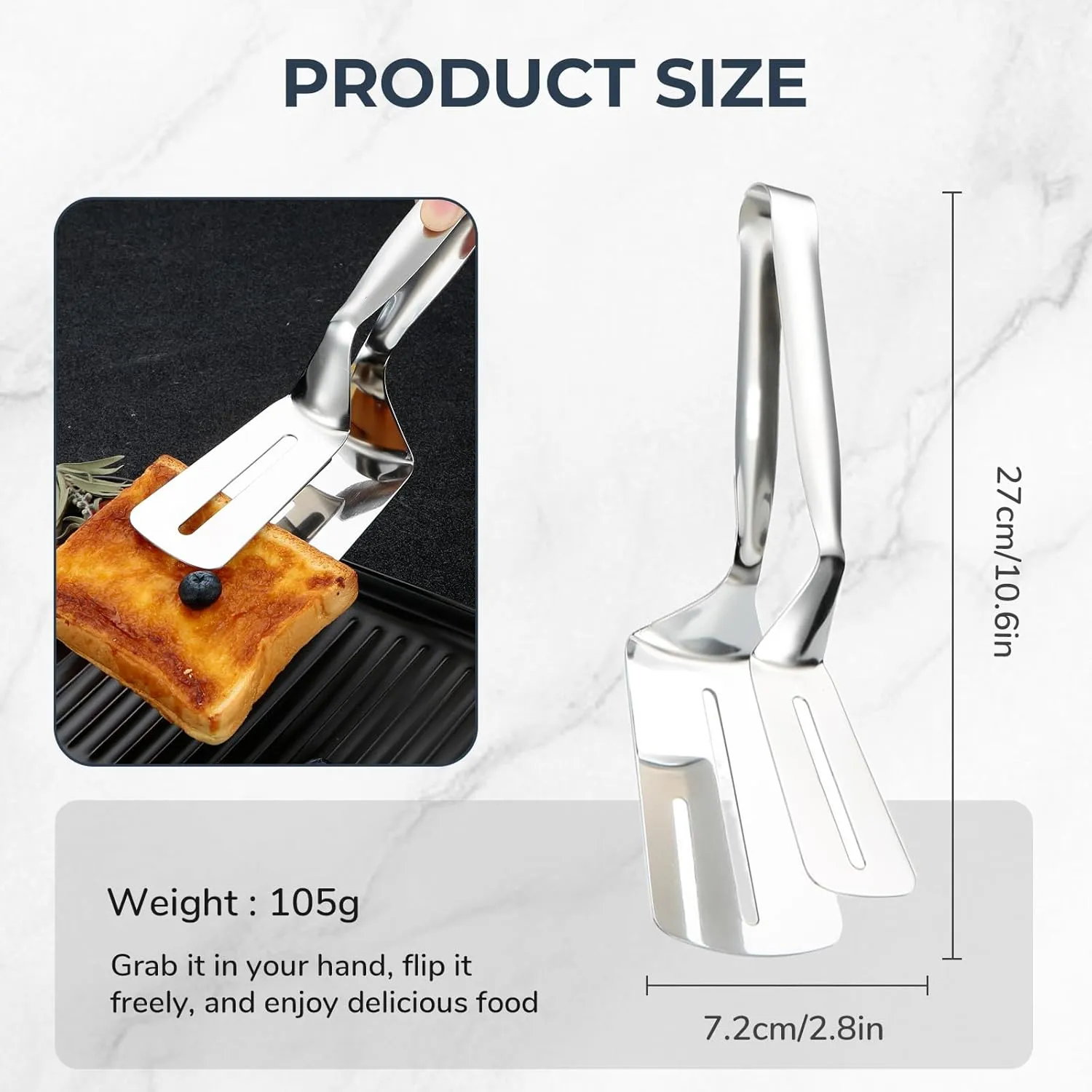 Stainless Steel Double-Sided Shovel Clip, 2025 New Stainless Steel Spatula Kitchen Tongs for Cooking, Multipurpose Grill Clamp Flipper Steak Clamps Flipping Spatula Tongs Clip for Kitchen (2pcs)