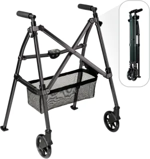 Stander EZ Fold-N-Go Walker, Lightweight Folding Mobility Rolling Walker for Seniors and Adults, 6-inch Wheels, Ski Glides, and Organizer Pouch, Matte Black, Standard, 1.0 Count, 8.0 pounds