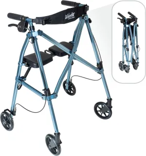 Stander Wonder Rollator, Lightweight Folding Space Saver Mobility Rolling Walker for Seniors and Adults, 6-inch Wheels, Locking Brakes, and Padded Seat with Backrest, Cobalt Blue