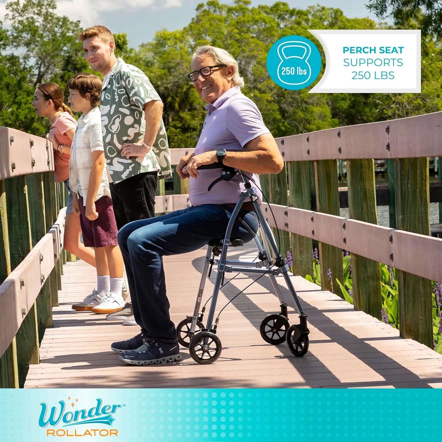 Stander Wonder Rollator, Lightweight Folding Space Saver Mobility Rolling Walker for Seniors and Adults, 6-inch Wheels, Locking Brakes, and Padded Seat with Backrest, Cobalt Blue