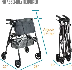 Stander Wonder Rollator Plus Short, Lightweight Junior Folding-Walker for Seniors and Adults, Travel EZ Fold-N-Go-Rollator, Petite Walker with Wheels and Seat, Cobalt Blue