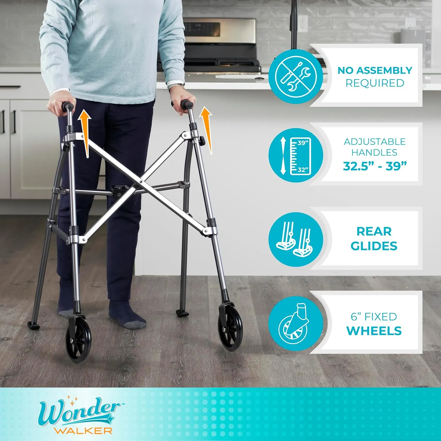 Stander Wonder Walker, Lightweight Foldable Space Saver Rolling Walker for Adults, Seniors, and Elderly, Compact Travel Walker with 6-inch Wheels and Ski Glides for Mobility Support, Matte Black
