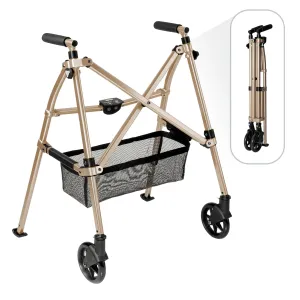 Stander Wonder Walker Plus Short, Junior Lightweight Folding Rolling-Walker for Adults, Seniors, Elderly, Petite Travel-Walker with Wheels, Glides, Pouch, Compact Standard-Walker, Desert Sand