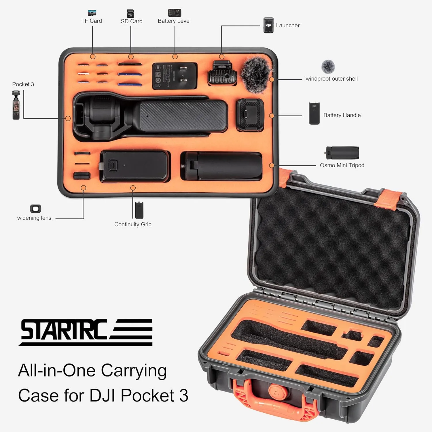 STARTRC OSMO Pocket 3 Hard Case, Multifunctional Portable Waterproof Hard Case for DJI Pocket 3 Creator Combo Camera Accessories