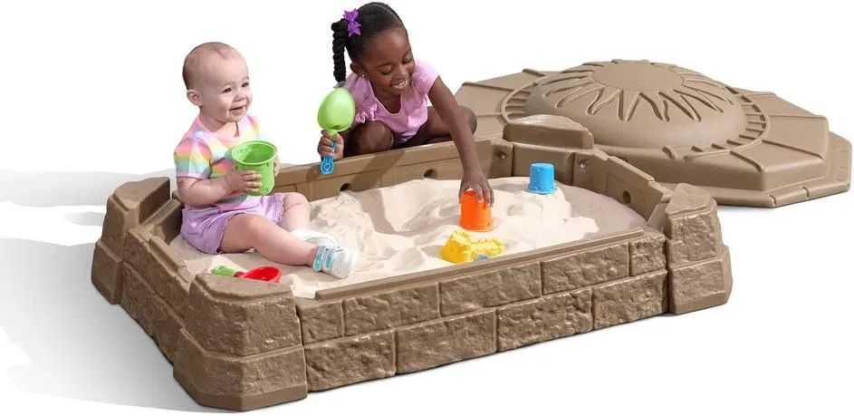 Step2 Naturally Playful Sandbox II, Kids Sand Activity Sensory Play Pit, Summer Outdoor Toys, 7 Piece Water Toy Accessories, for Toddlers 1  Years Old