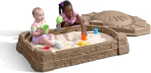 Step2 Naturally Playful Sandbox II, Kids Sand Activity Sensory Play Pit, Summer Outdoor Toys, 7 Piece Water Toy Accessories, for Toddlers 1  Years Old