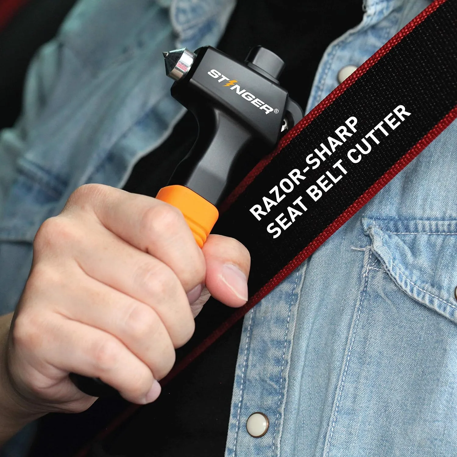 Stinger Super Duty Car Emergency Escape Tool, Hardened Carbon Steel Vehicle Safety Hammer, Spring Loaded Window Breaker, Razor Sharp Seat Belt Cutter, Life-Saving Rescue Tool (Combo 2 pcs Orange)