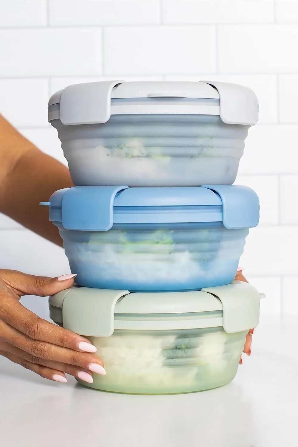 STOJO Collapsible Bowl 3 Set - Translucent Cashmere, 36oz - Reusable Silicone Bowl for Hot and Cold Food - Perfect for Travel, Meal Prep, To-Go Lunch, Camping & Hiking - Microwave & Dishwasher Safe