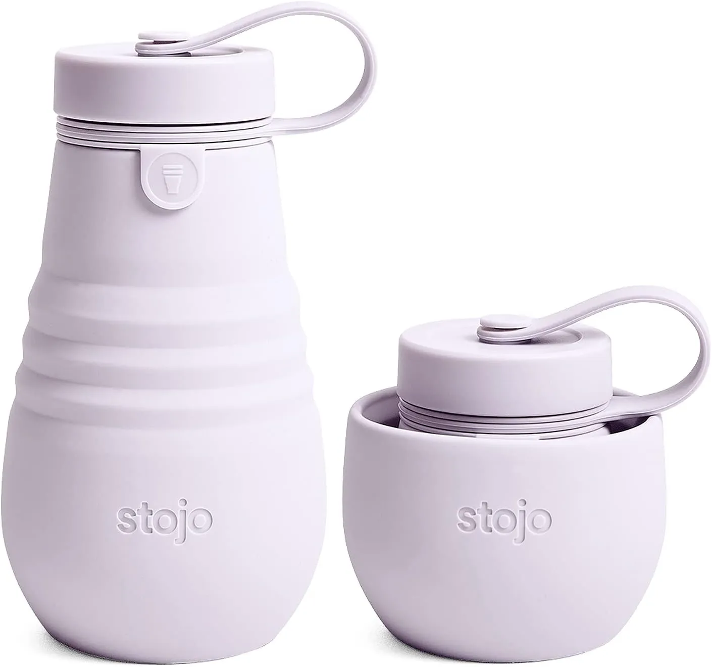 STOJO Jr Collapsible Bottle for Kids - Lilac Purple, 14oz / 400ml - Leak-Proof Reusable Silicone Travel Cup for Hot & Cold Drinks - For Home, On-The-Go Camping & Hiking - Microwave & Dishwasher Safe