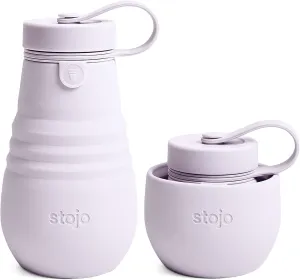 STOJO Jr Collapsible Bottle for Kids - Lilac Purple, 14oz / 400ml - Leak-Proof Reusable Silicone Travel Cup for Hot & Cold Drinks - For Home, On-The-Go Camping & Hiking - Microwave & Dishwasher Safe