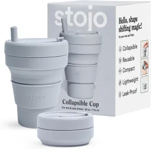STOJO Titan Collapsible Travel Cup With Straw - Cashmere Gray, 24oz / 710ml - Reusable To-Go Pocket Size Silicone Cup for Hot & Cold Drinks - Camping and Hiking - Microwave & Dishwasher Safe
