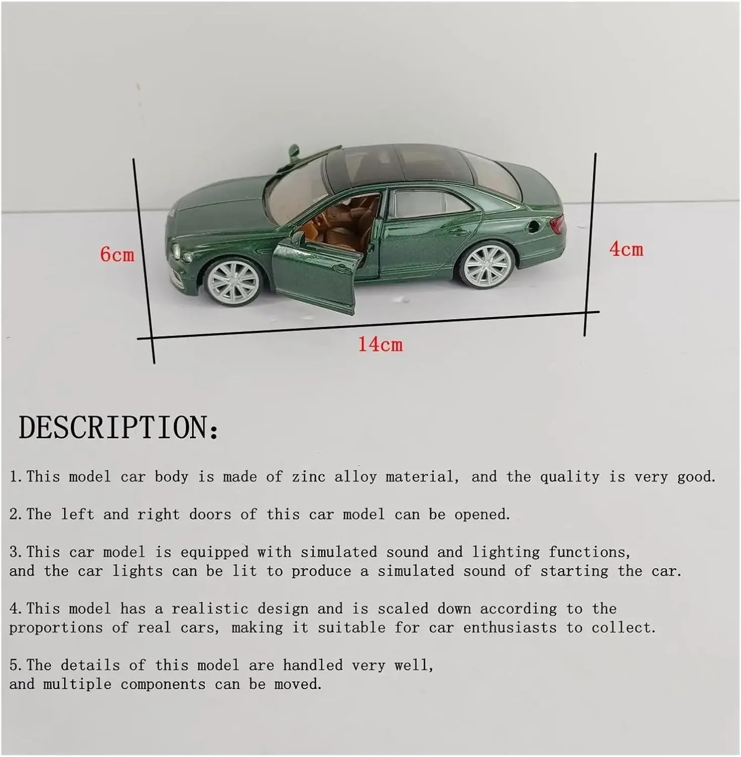 Suitable for Bentley Flying Spur 1:38 Car Sound and Light Pull Back Alloy Model Birthday Gift(Green)