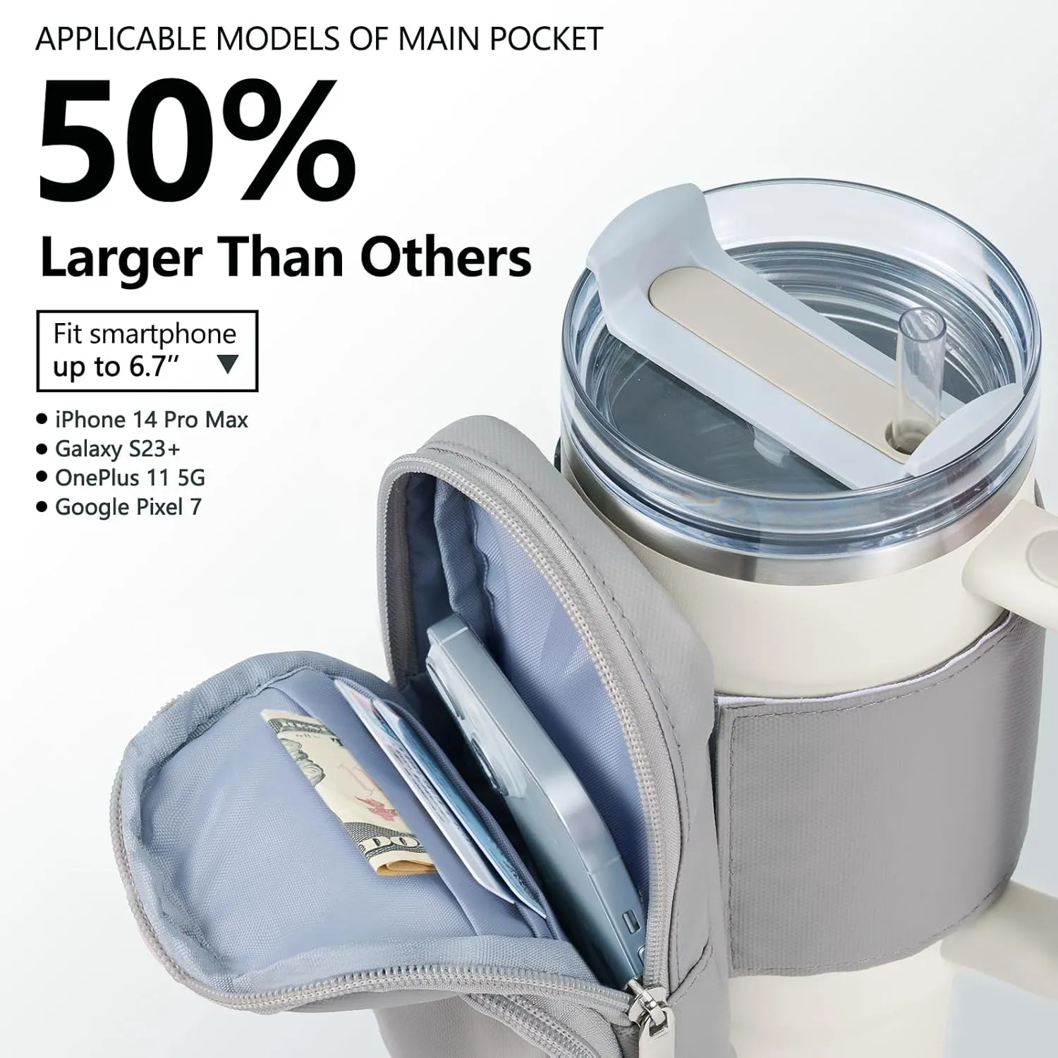SUITMAT Water Bottle Pouch for Stanley Quencher Series Tumbler, Large Pouch Bag for Stanley Cup Accessories, Cup Backpack with Multiple Pockets for Phone, Cards, Keys (Bag Only)