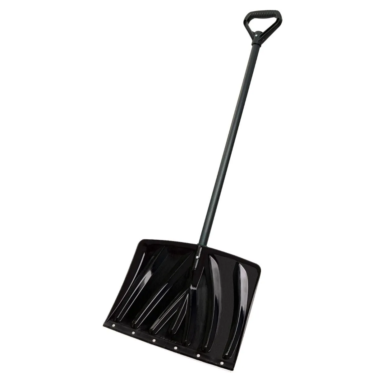 Suncast 18-Inch Snow Shovel and Pusher Combo with Durable Galvanized Steel Wear Strip and Ergonomic D-Grip Handle, Ideal for Driveways, Walkways, and Sidewalks, Green