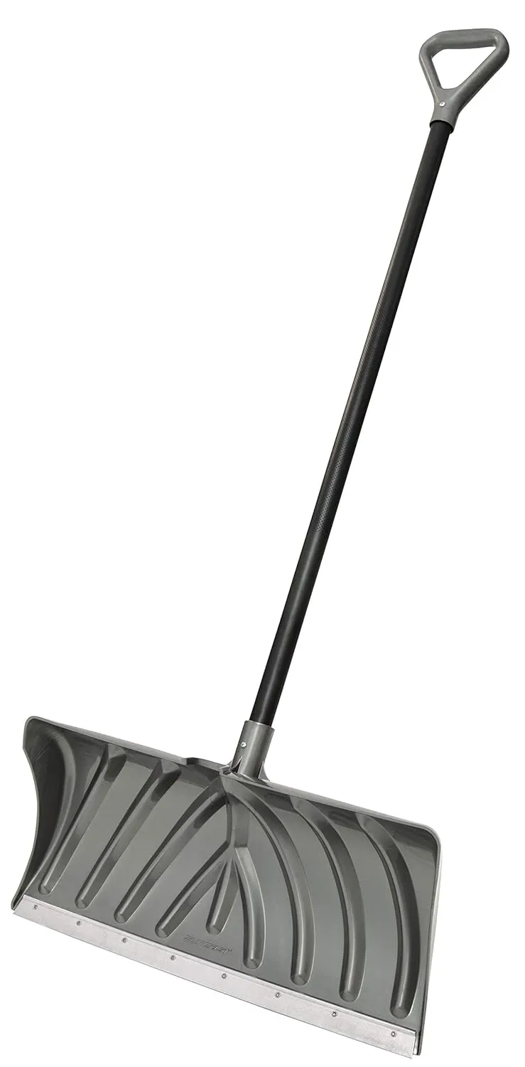 Suncast 24-Inch Snow Shovel and Pusher Combo with Durable Galvanized Steel Wear Strip and Ergonomic D-Grip Handle, Ideal for Driveways, Walkways, and Sidewalks, Gray