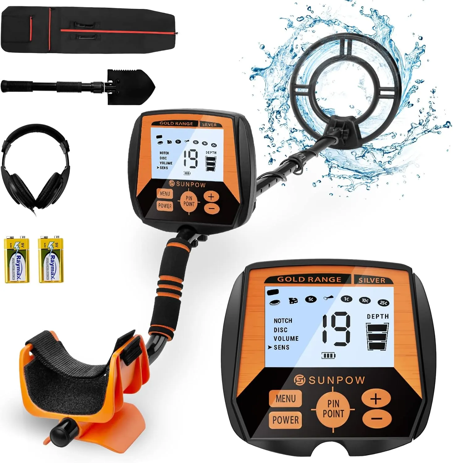 SUNPOW Metal Detector for Adults, Professional Waterproof High Accuracy Metal Detector, 10'' Detection Depth, Pinpoint & Disc & Notch & All Metal & Volume Modes, Strong Anti-Interference-GC-1083