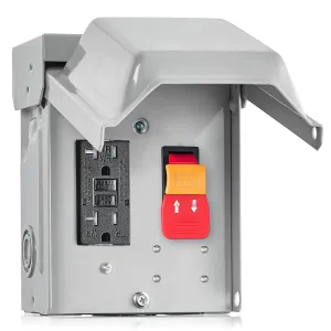 SURAIELEC Outdoor Outlet Box with Cover, 20 AMP WRTR GFCI Receptacle Plug, Rainproof 3R Enclosure, Weatherproof Exterior All Metal Power Switch Box for Light, ETL Listed (GFCI with Safety Switch)