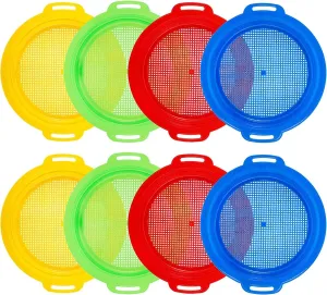 Suwimut 8 Pack Sand Sifter Sieves for Kids Beach Toys, 9.75 x 8.75 Inch Plastic Sand Sifting Pan Strainer for Gardening Digging Finding Treasure Shells Rocks, Gift Set Bundle for Boys Girls