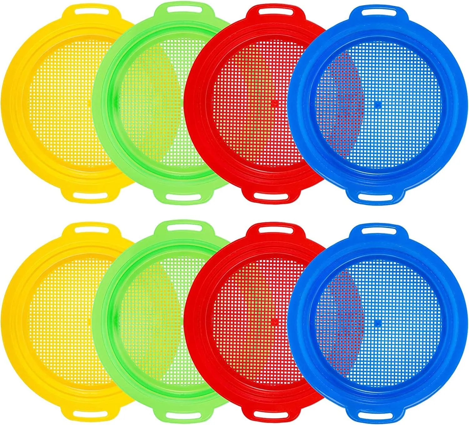 Suwimut 8 Pack Sand Sifter Sieves for Kids Beach Toys, 9.75 x 8.75 Inch Plastic Sand Sifting Pan Strainer for Gardening Digging Finding Treasure Shells Rocks, Gift Set Bundle for Boys Girls