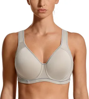 SYROKAN High Impact Sports Bras for Women Support Underwire Cross Back Large Bust Cool Comfort Molded Cup